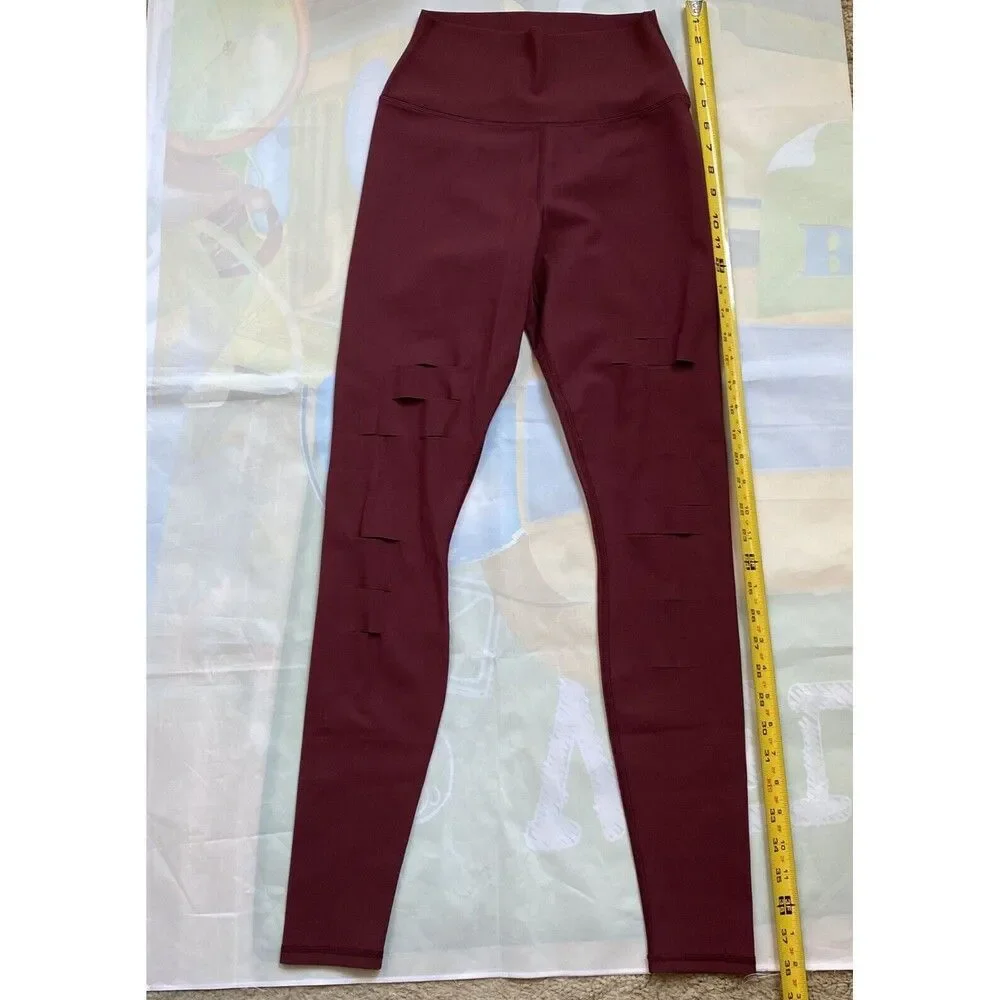 ALO Yoga Ripped Warrior Leggings Red High Waist Laser Cut  Full Length Small